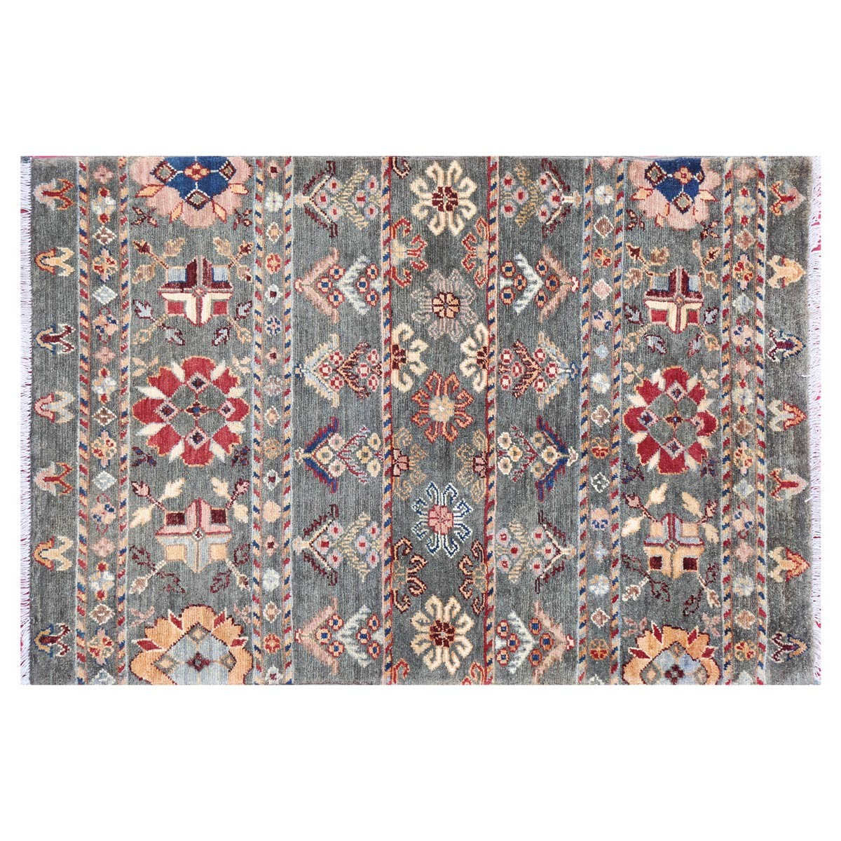 Mirror Mixed Design Carpet| Beautiful Afghan Handwoven Rug 3' 7" X 2' 5" 1