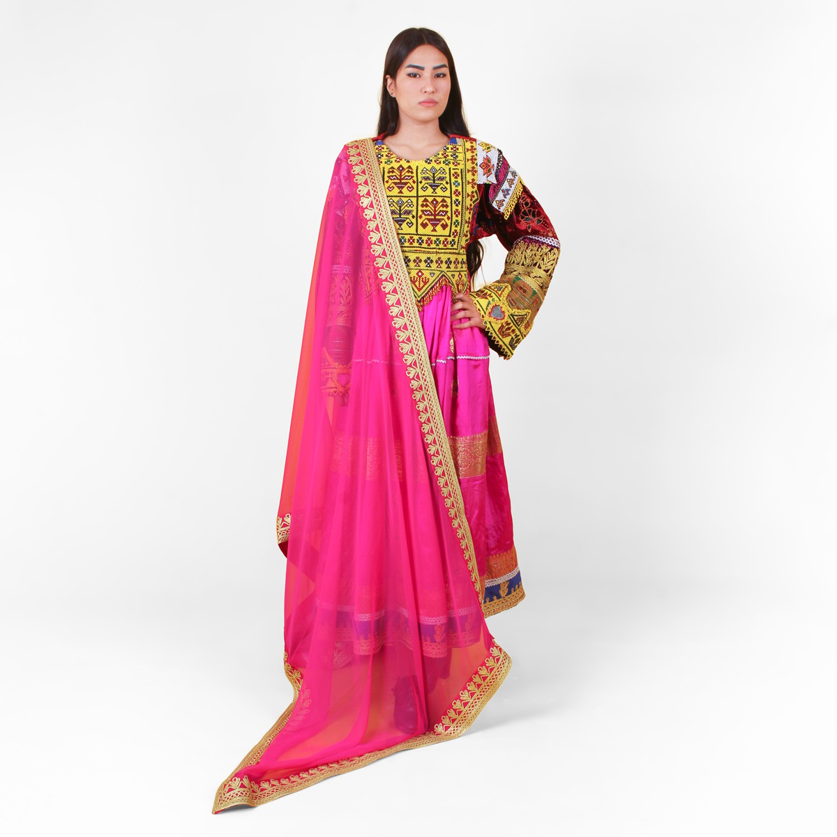 Pink Gand e Afghani with Shawl | Handmade Women's Afghan Clothes 1