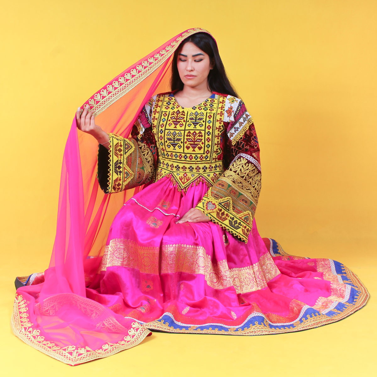 Pink Gand e Afghani with Shawl | Handmade Women's Afghan Clothes 2