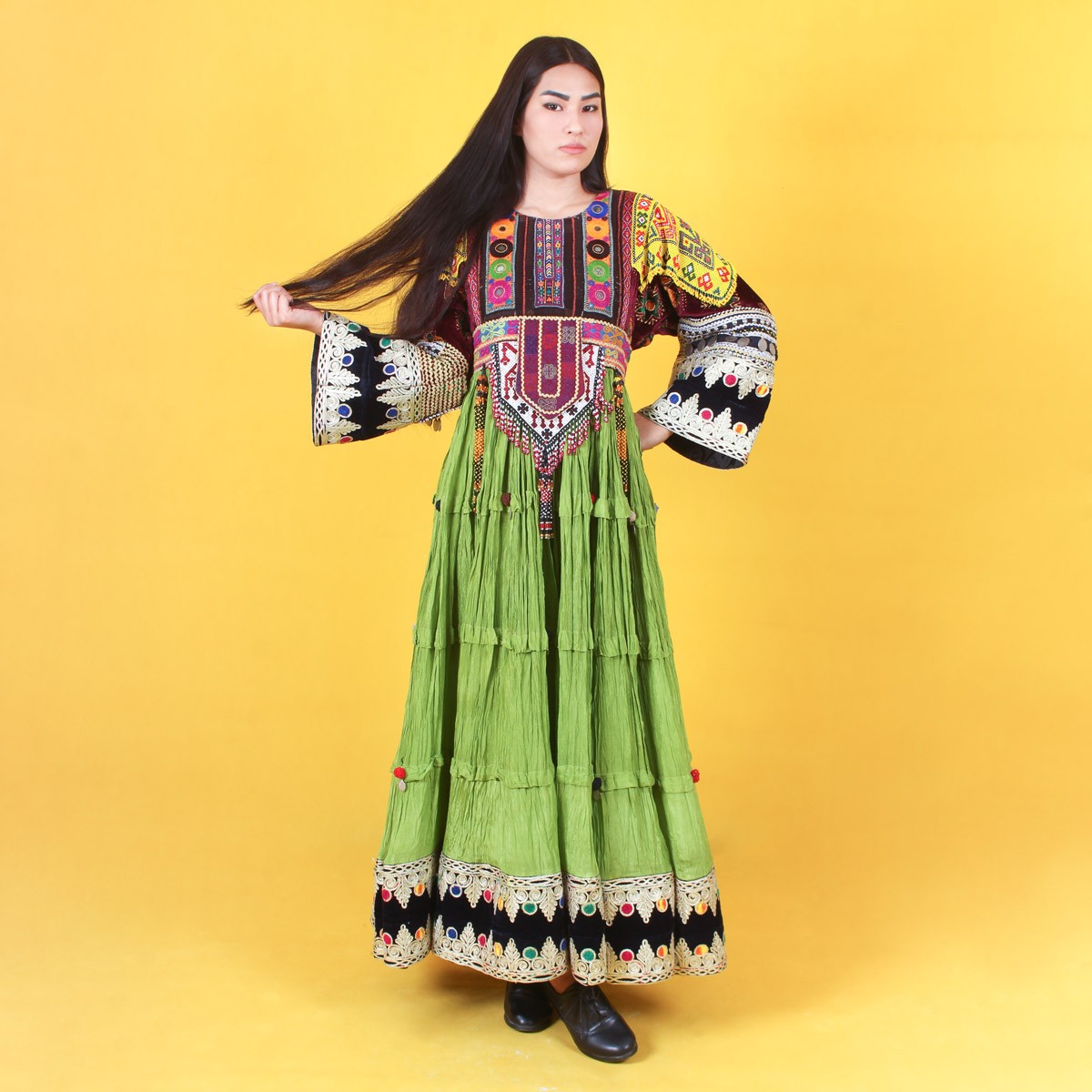 Green Afghan Traditional Dress | Afghan Handmade Wedding Clothes 5