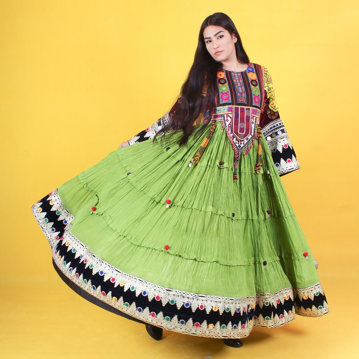 Green Afghan Traditional Dress | Afghan Handmade Wedding Clothes 2