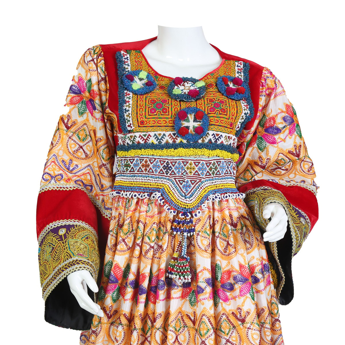 Floral Cherma Work Plated Long Afghan Dress | Gand e Afghani 3