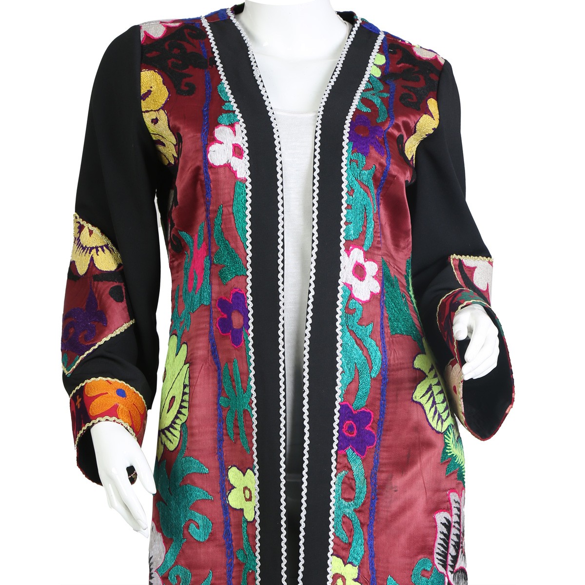Floral Embroidered Women Coat | Black Long Party Wear Coat 2