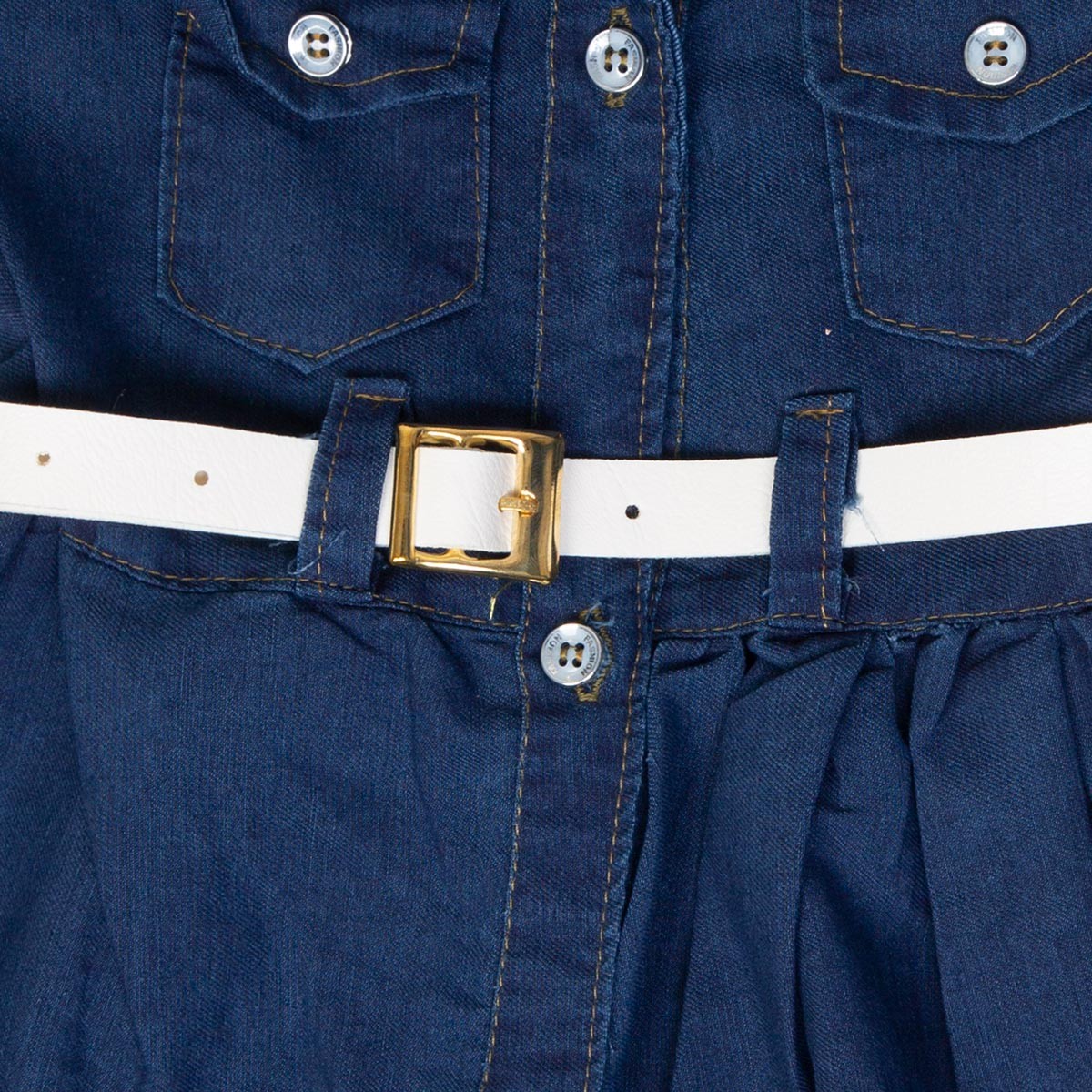 Cowboy Belted Frock | Denim Blue Button Down Frock 2