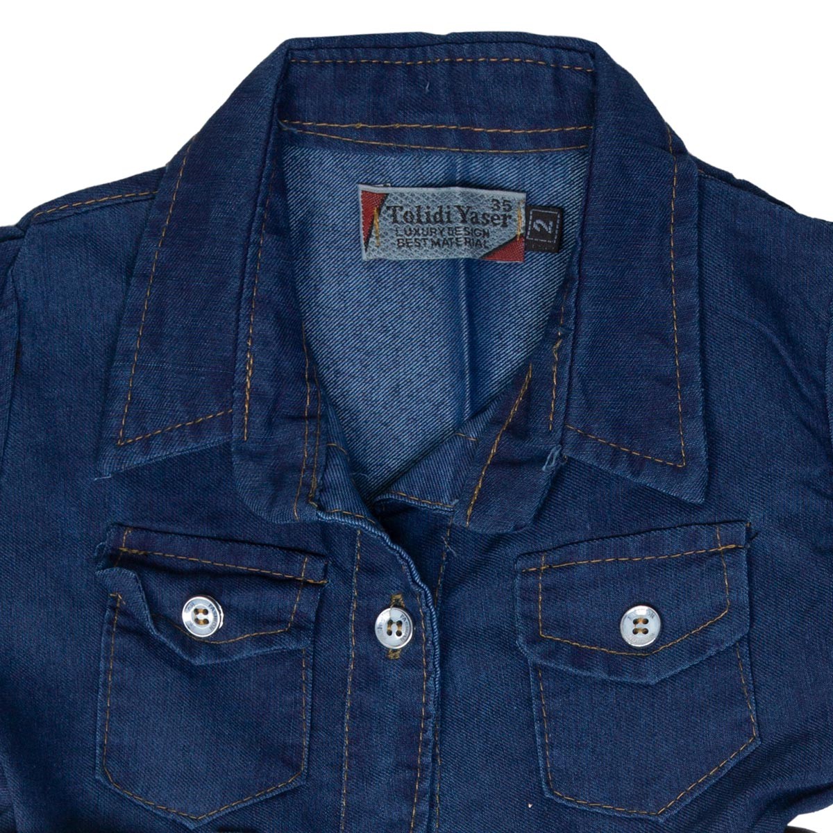 Cowboy Belted Frock | Denim Blue Button Down Frock 3
