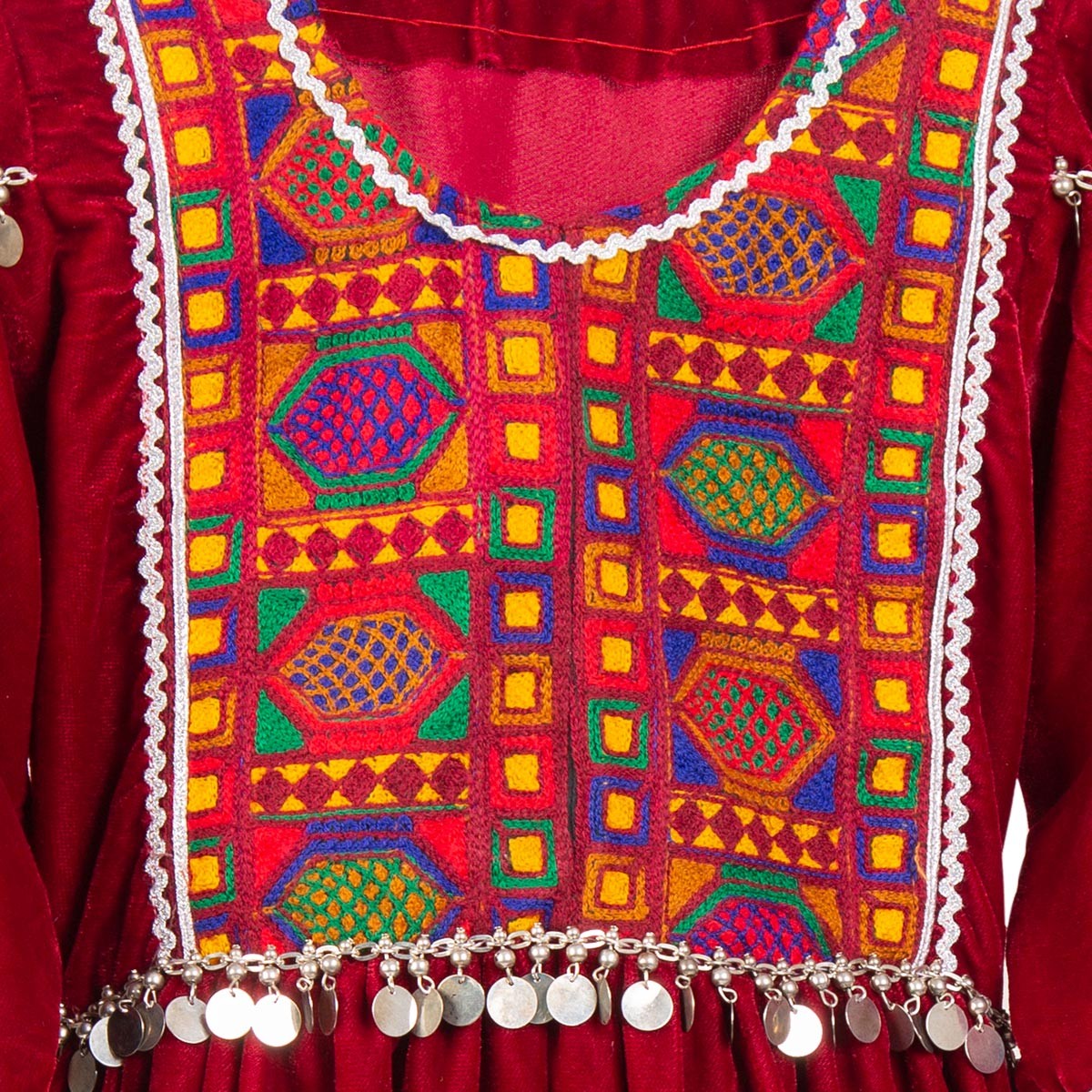 Red Velvet Pleated Frock | Handmade Full Embroidered Dress 2