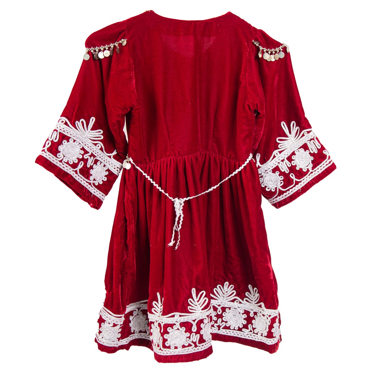 Red Velvet Pleated Frock | Handmade Full Embroidered Dress 4