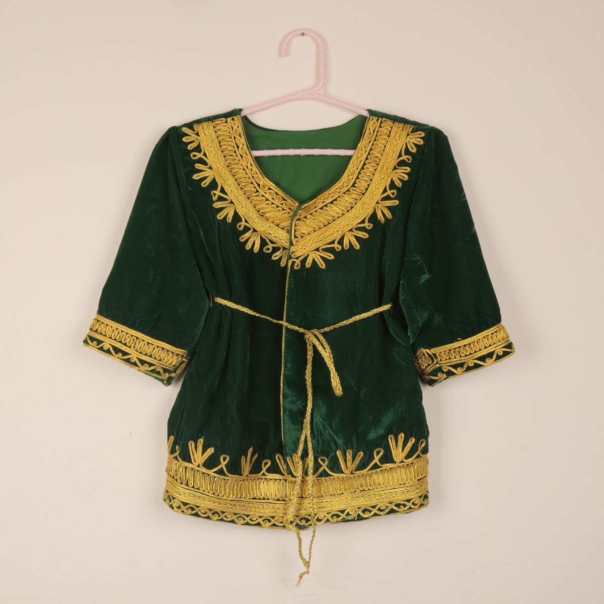 Green Kid's Mini Skirt Dress | Velvet Wrap Kurta with Trousers 1
