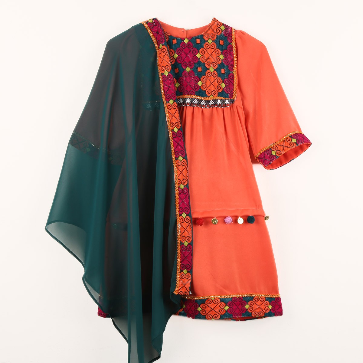 Orange Graph Embroidered Frock | 3-Piece Cotton Kid's Frock 1