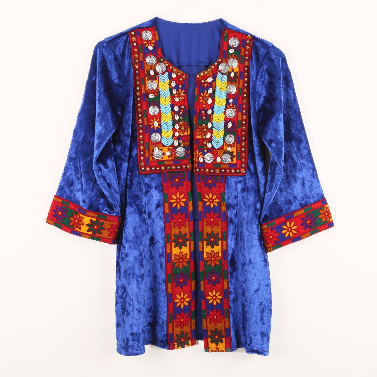 Blue Cross-Stitch Plain Dress | Velvet Casual Dress with Pants 1