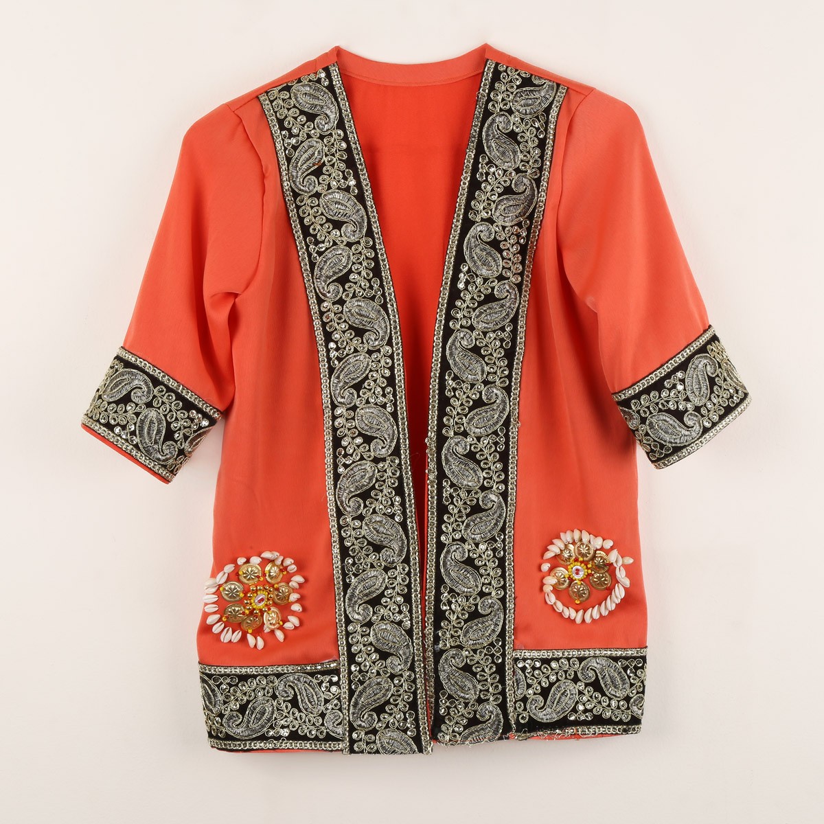 Orange Cherma Embroidered Dress | Party Wear Dress with Black Pants 1