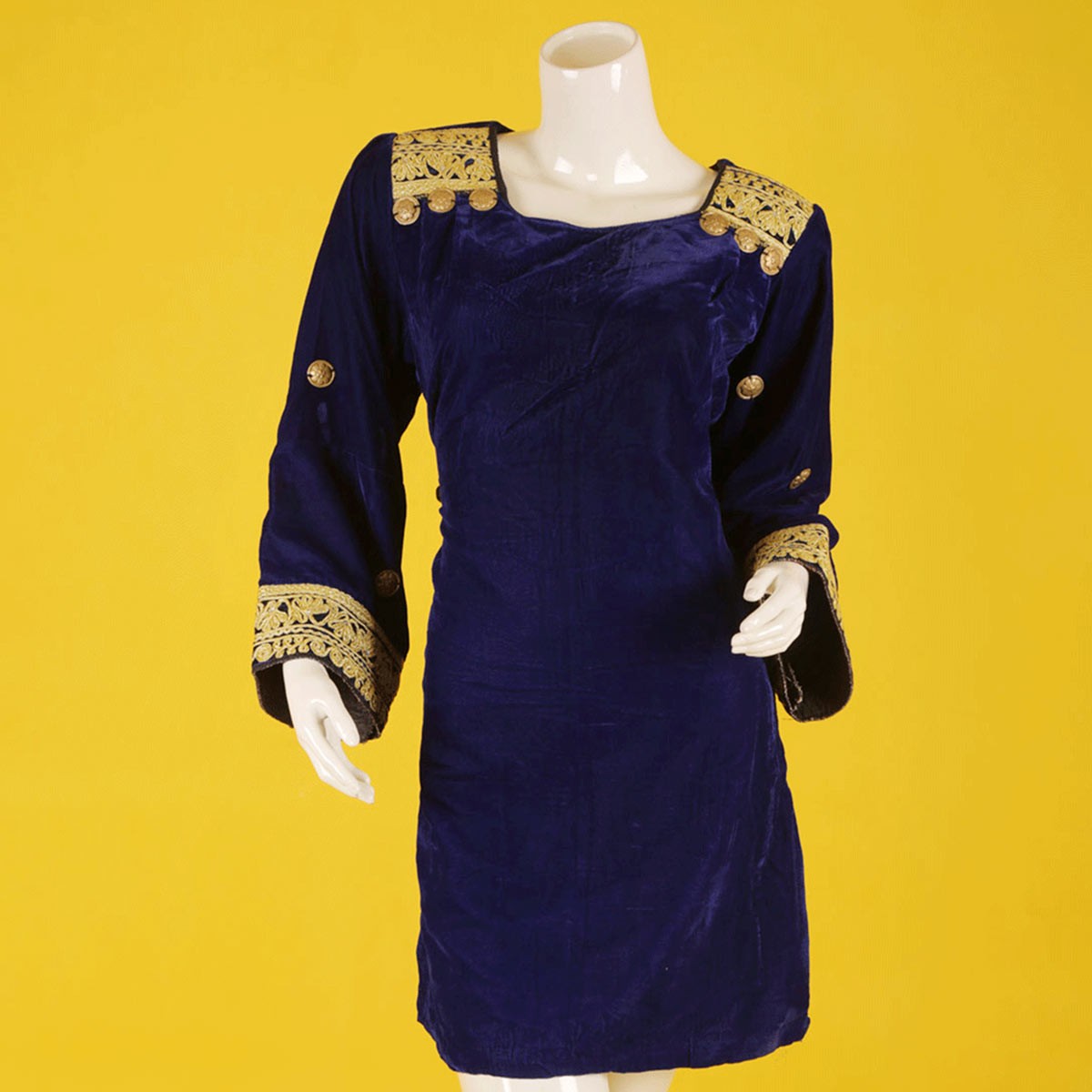 Navy Blue Cherma Work Short Dress | Velvet Casual Wear Dress 1