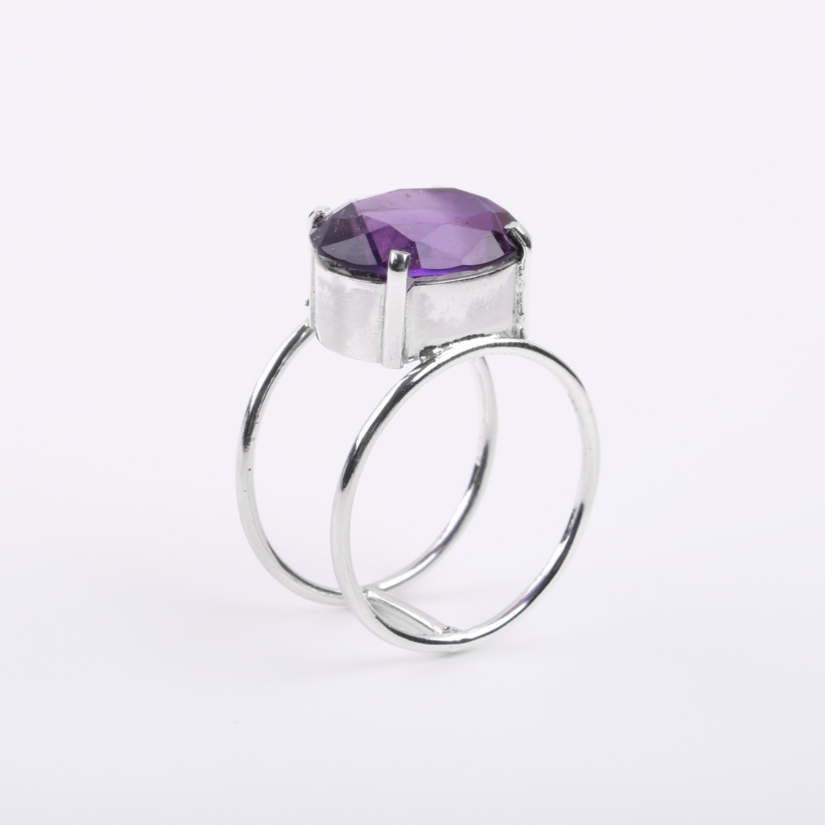 Amethyst Stone Ring | Double-Band Silver Ring 1