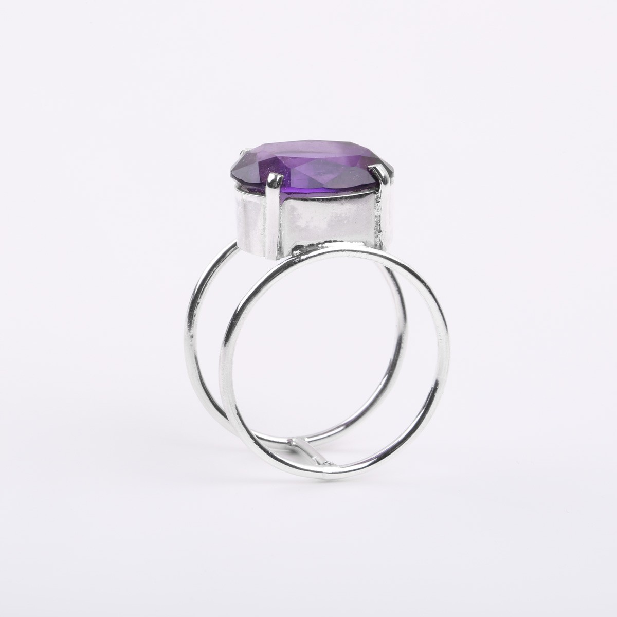 Amethyst Stone Ring | Double-Band Silver Ring 2
