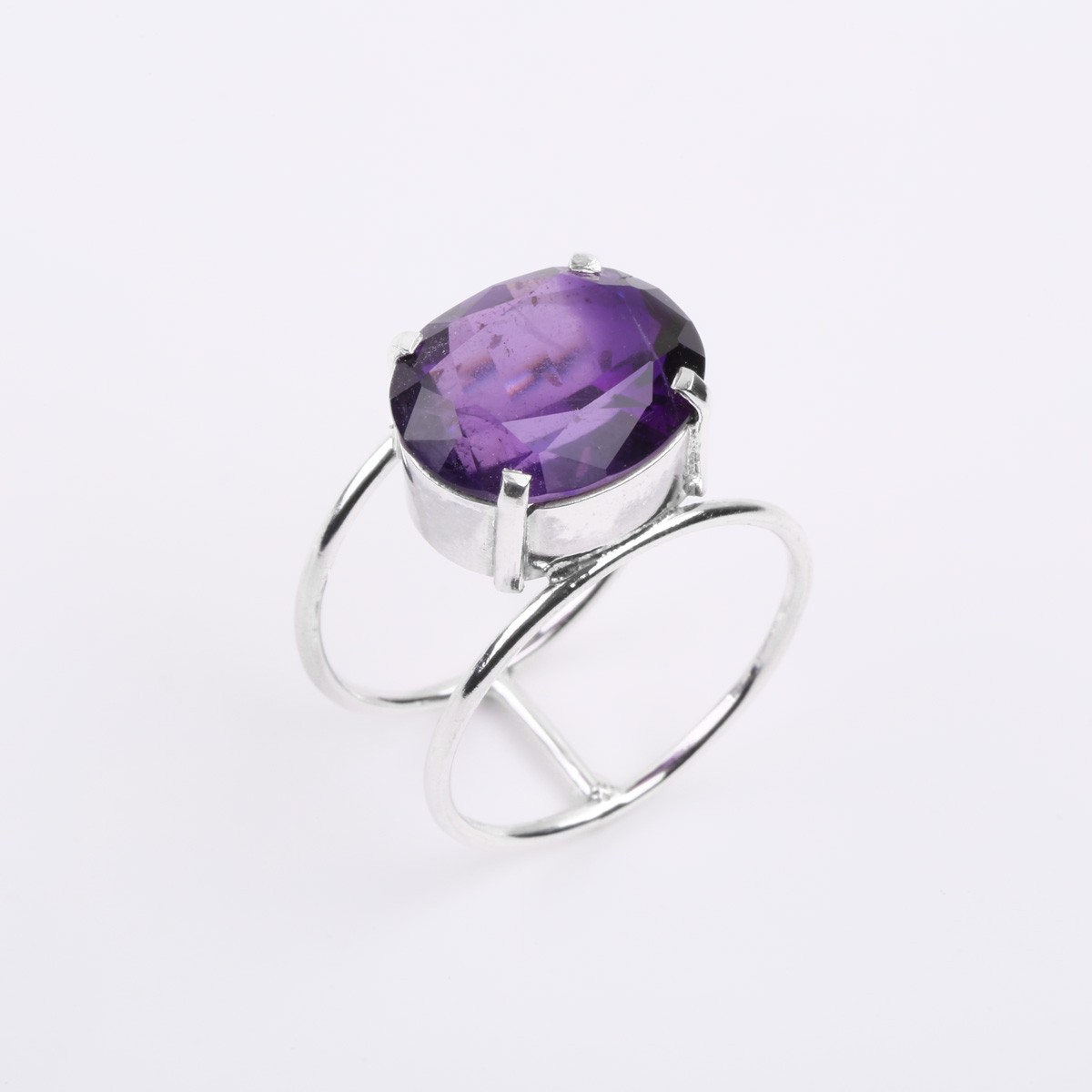 Amethyst Stone Ring | Double-Band Silver Ring 3