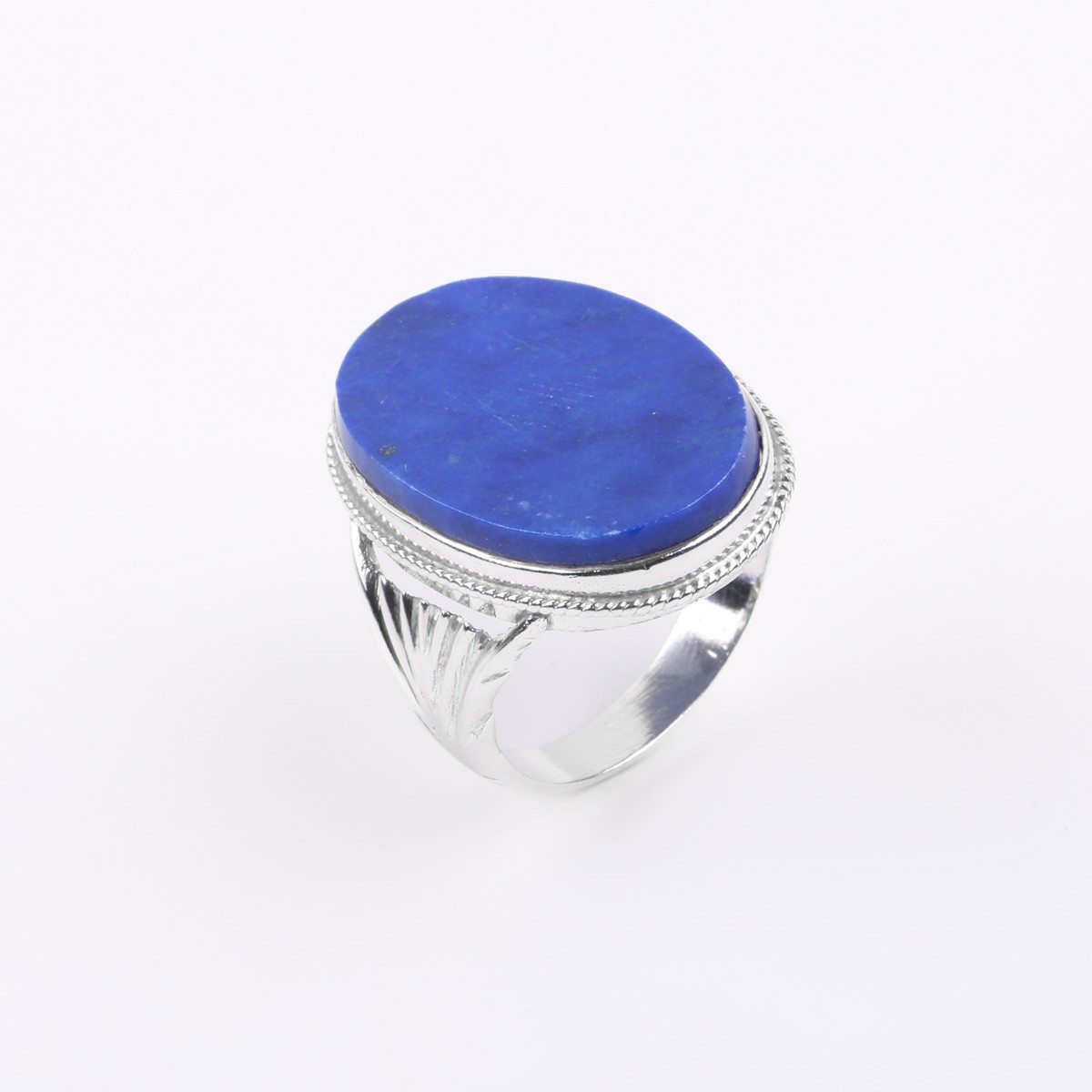 Lapis Stone Ring | Flat Silver Ring 2