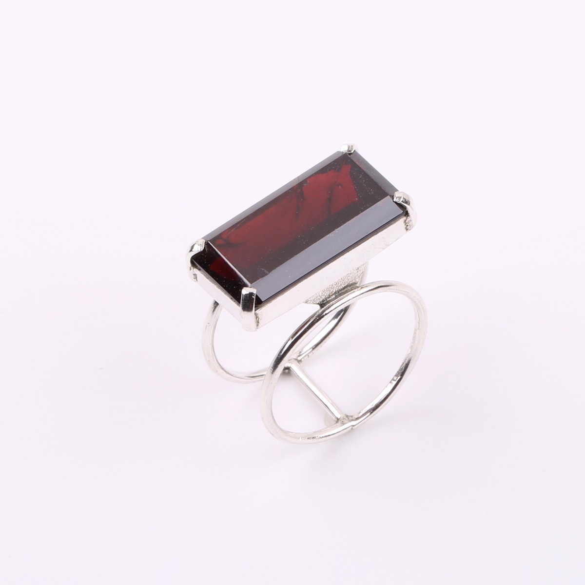 Garnet Silver Ring | Double-Band Flat Ring 1