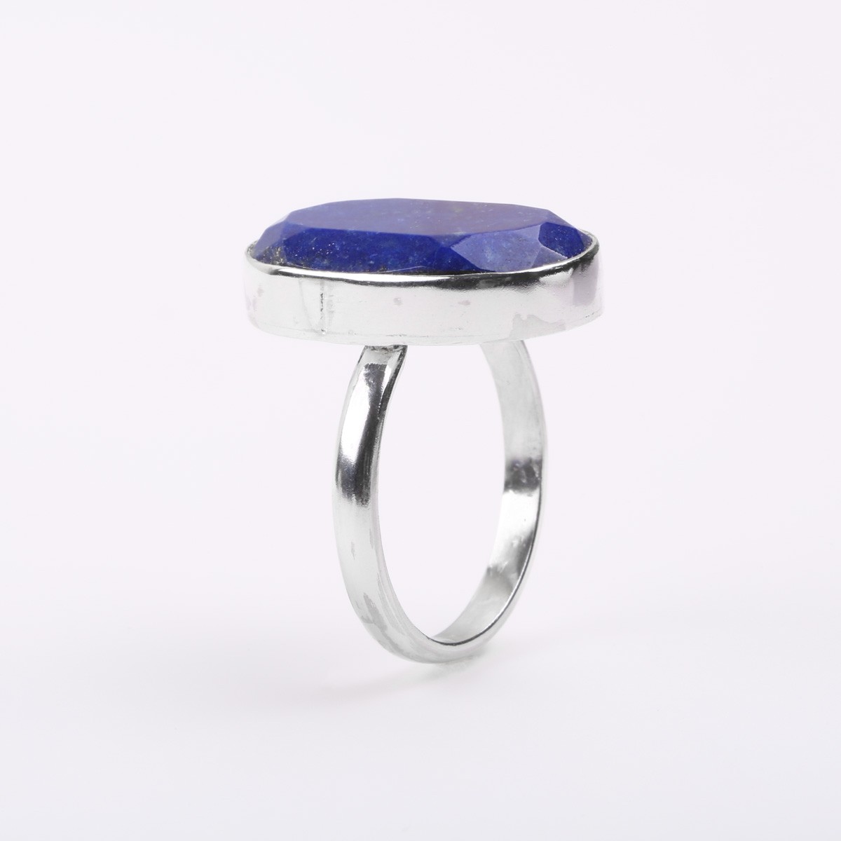 Lapis Lazuli Oval Ring | Silver Flat Straight Ring 1