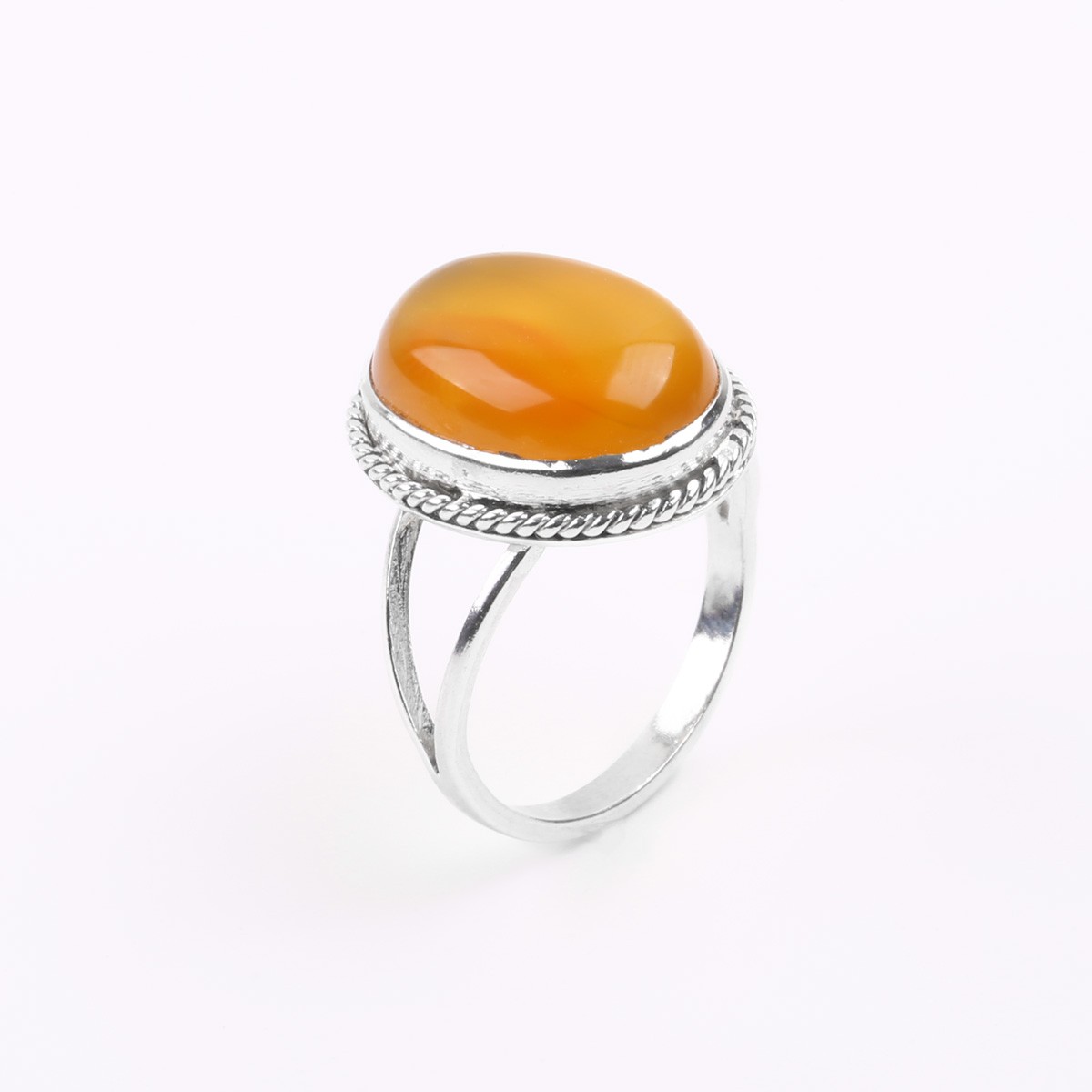 Yellow Agate Ring | Silver Split Band Ring 2