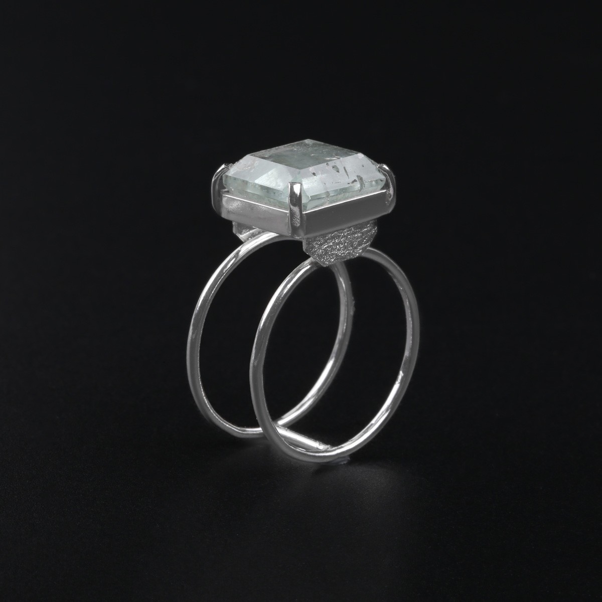 Silver Aquamarine Ring | Double-Band Square Ring 1