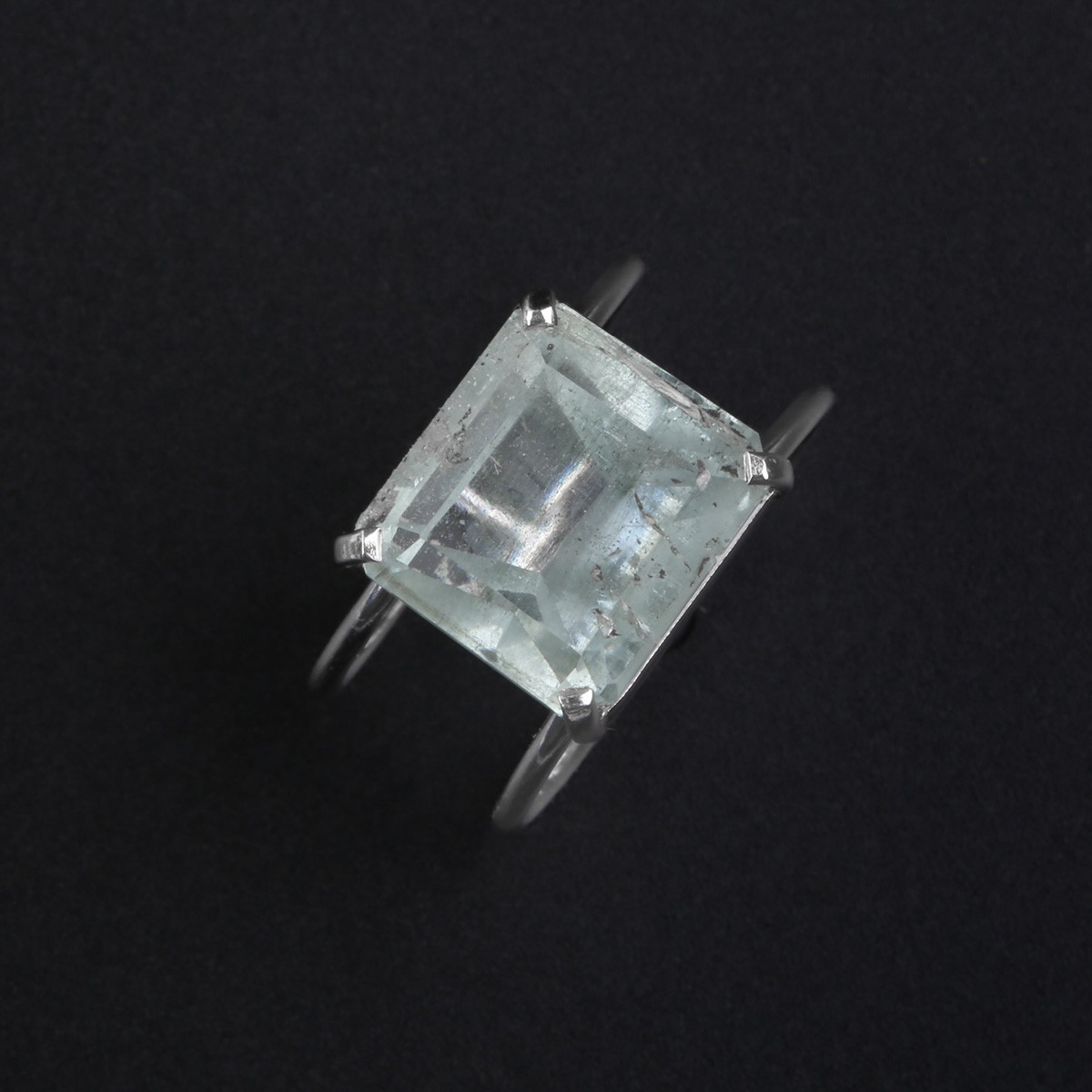 Silver Aquamarine Ring | Double-Band Square Ring 3