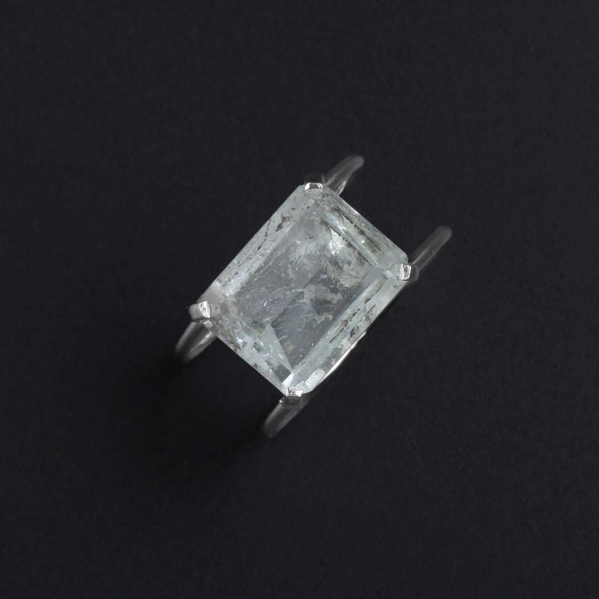 Square Aquamarine Ring | Double-Band Silver Ring 3