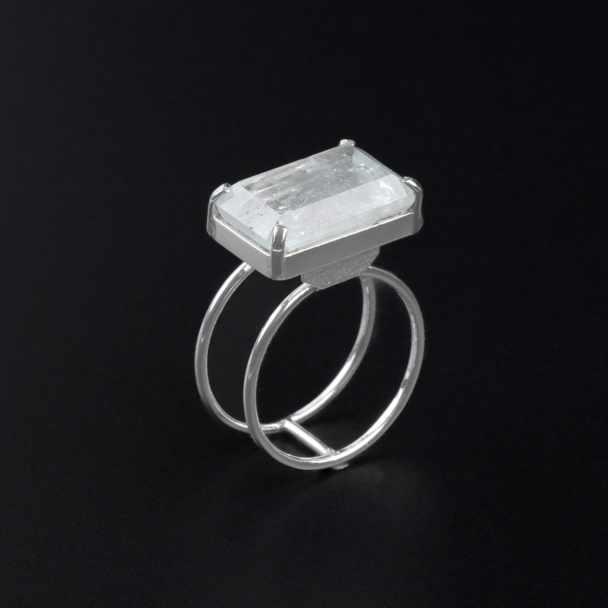 Aquamarine Double-Band Ring | Rectangle Silver Ring 2