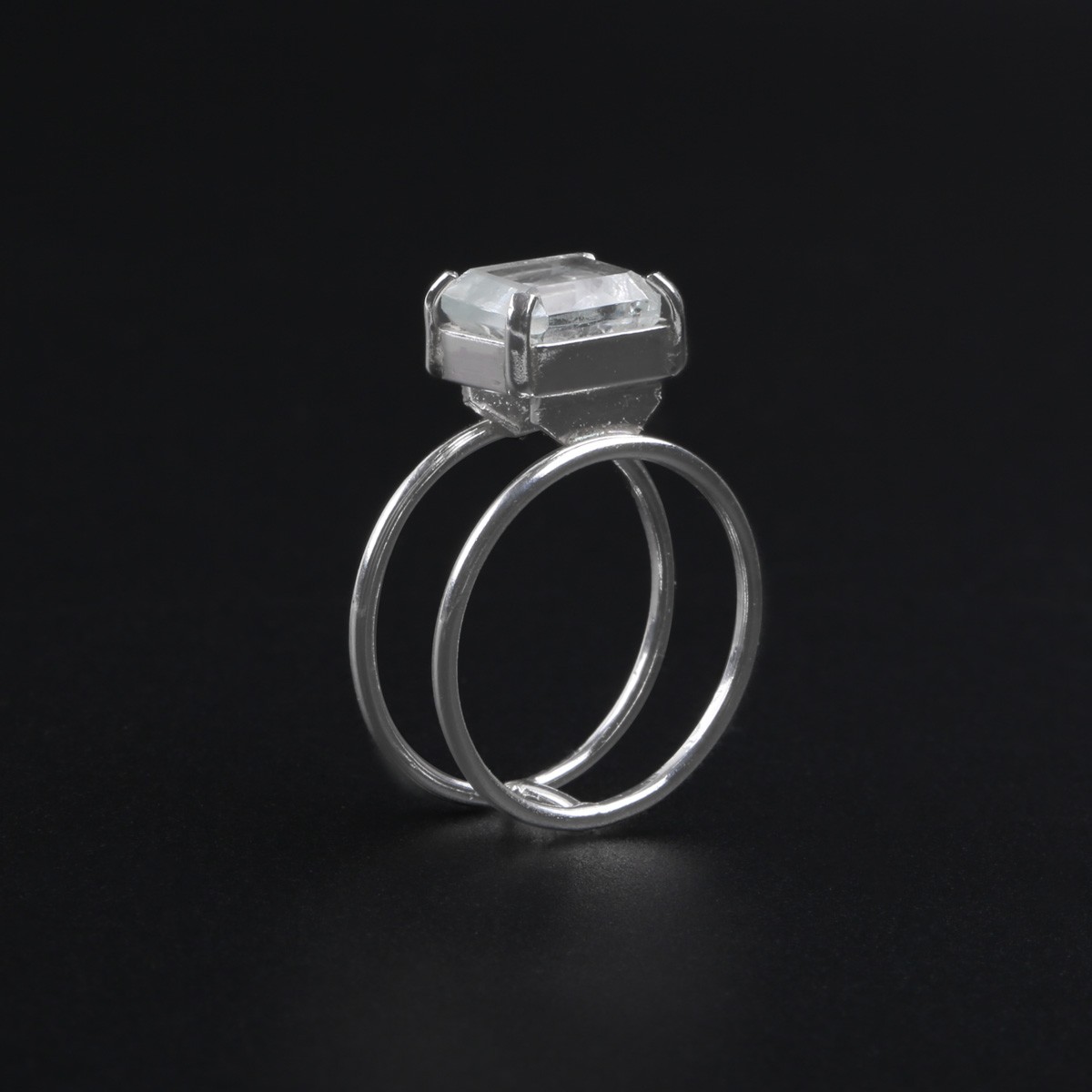 Aquamarine Square Ring | Silver Double-Band Ring 1