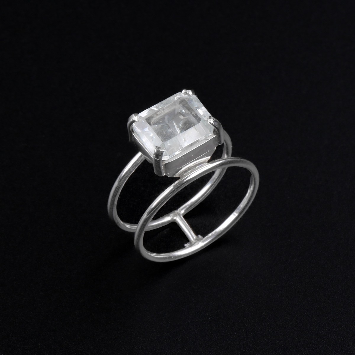 Aquamarine Square Ring | Silver Double-Band Ring 2
