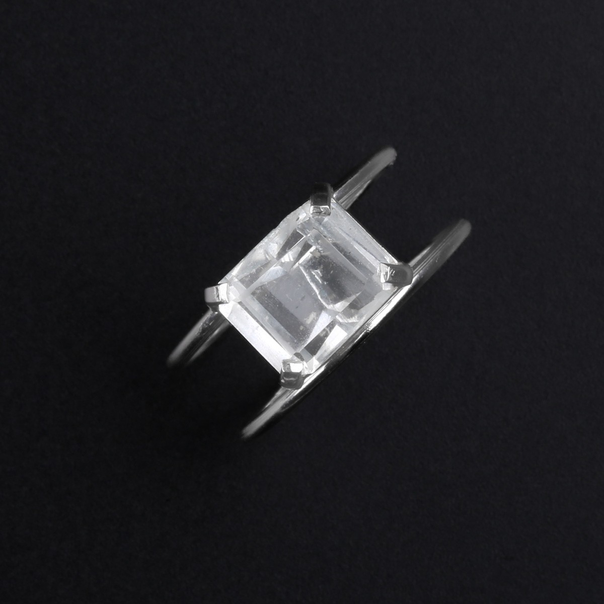 Aquamarine Square Ring | Silver Double-Band Ring 3