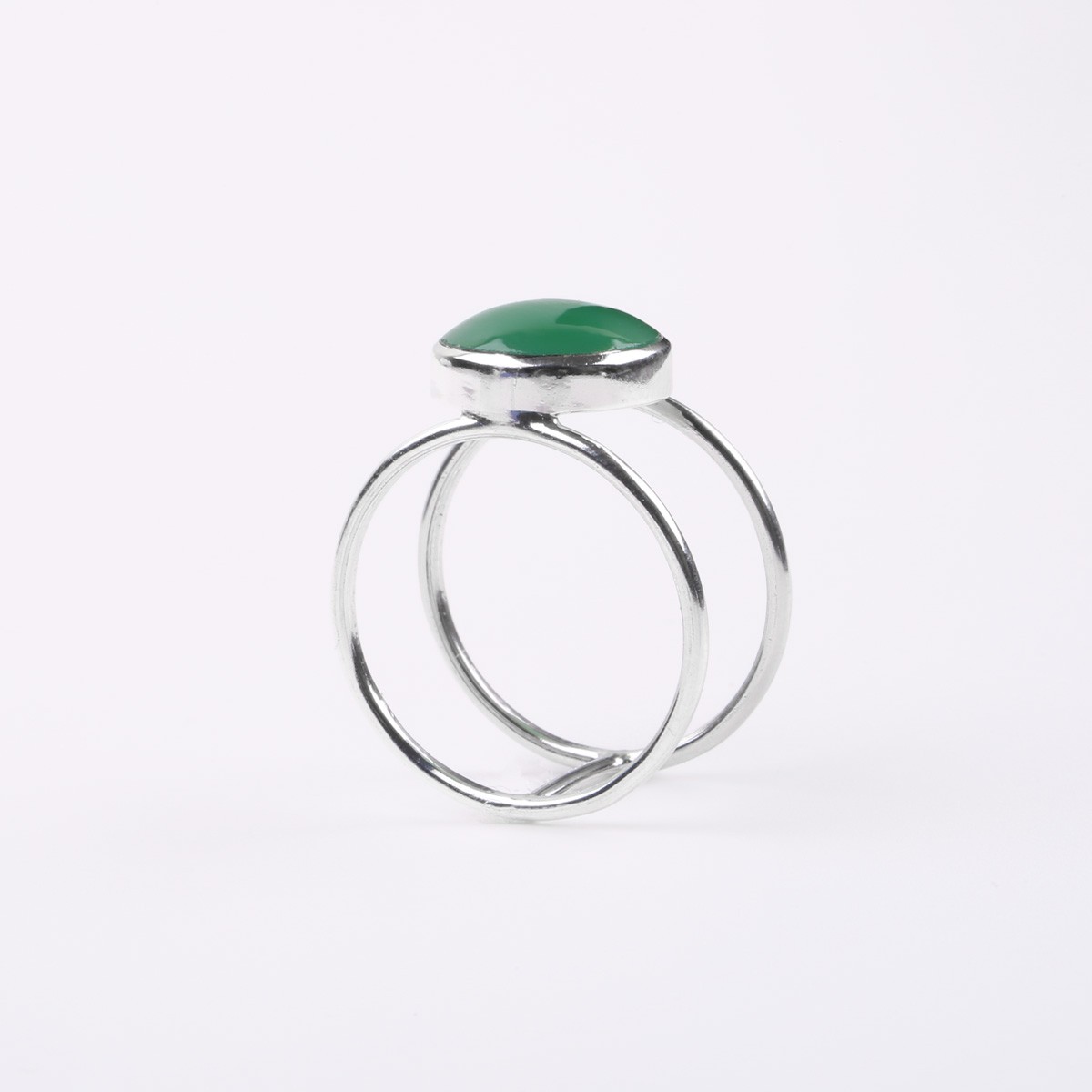 Green Agate Double-Band Ring | Silver Flat Round Ring 1