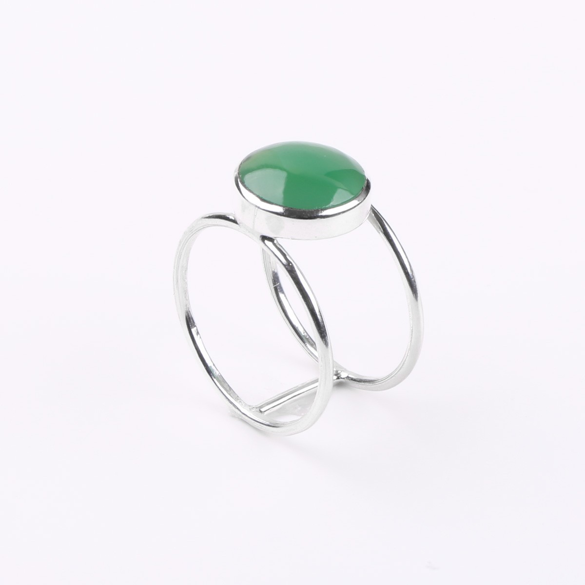 Green Agate Double-Band Ring | Silver Flat Round Ring 2
