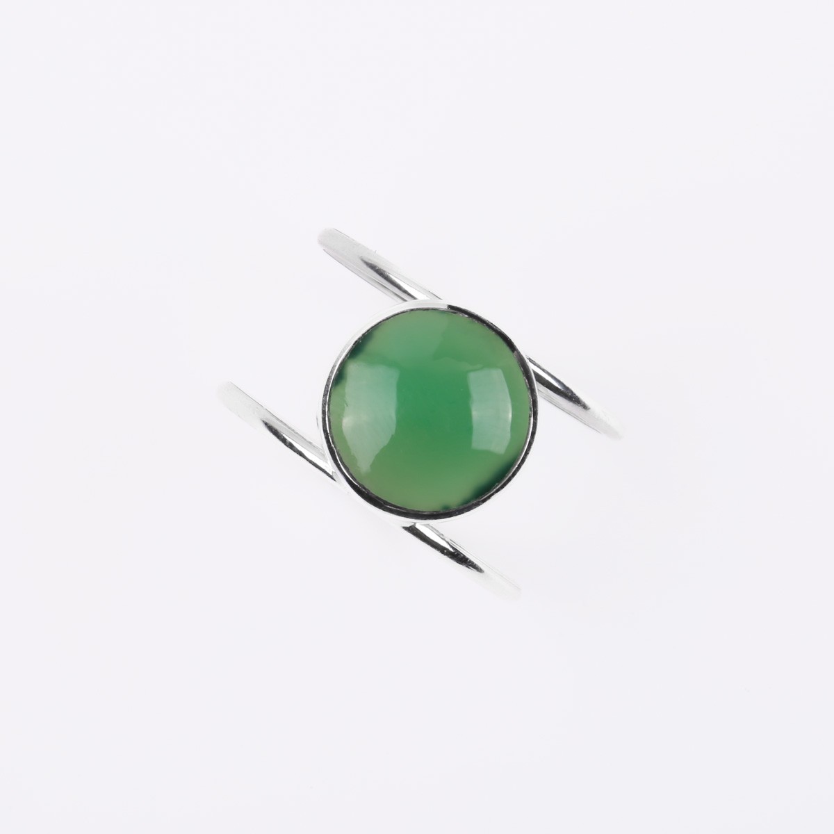 Green Agate Double-Band Ring | Silver Flat Round Ring 3
