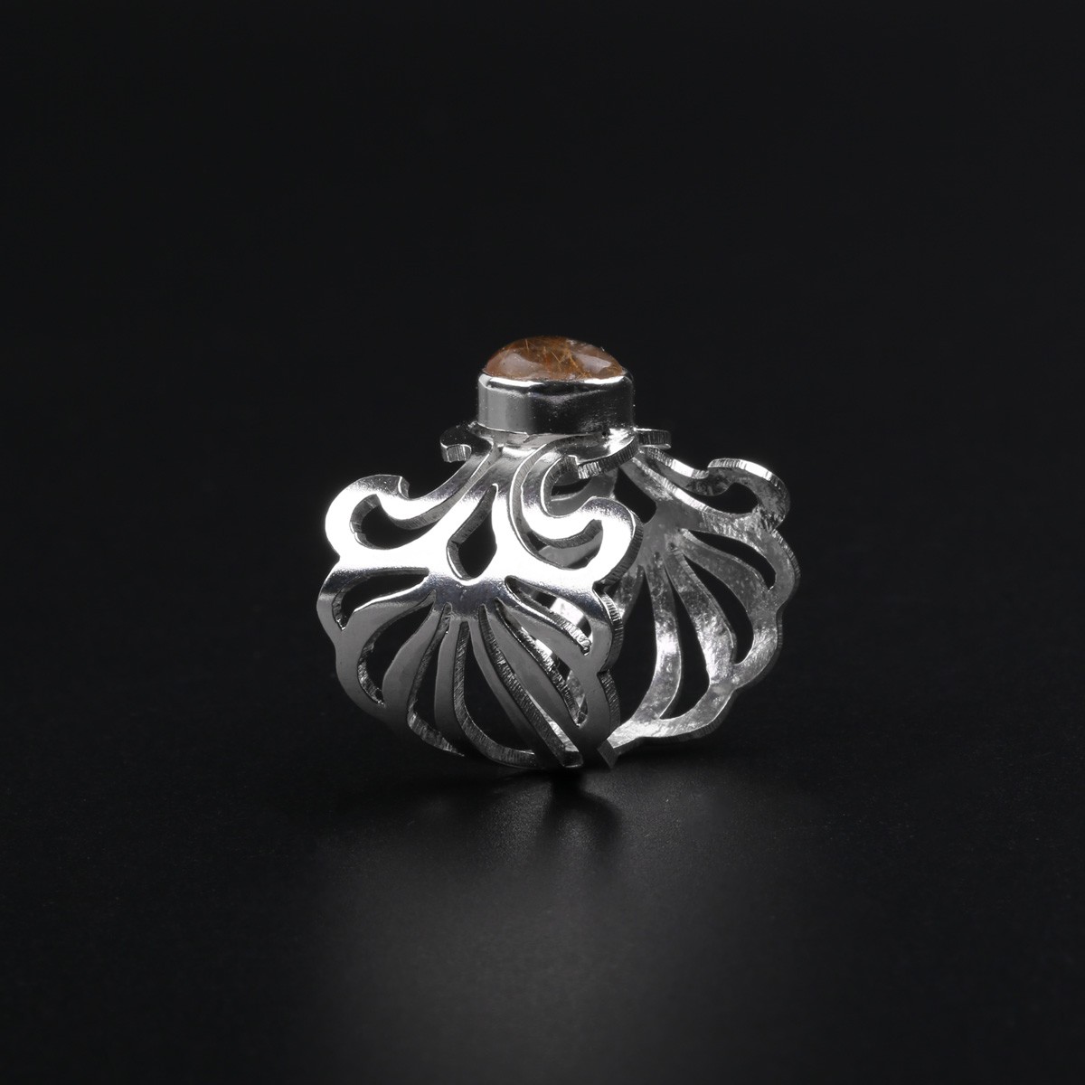 Hairy Quartz Stone Ring | Silver Floral Band Ring 1