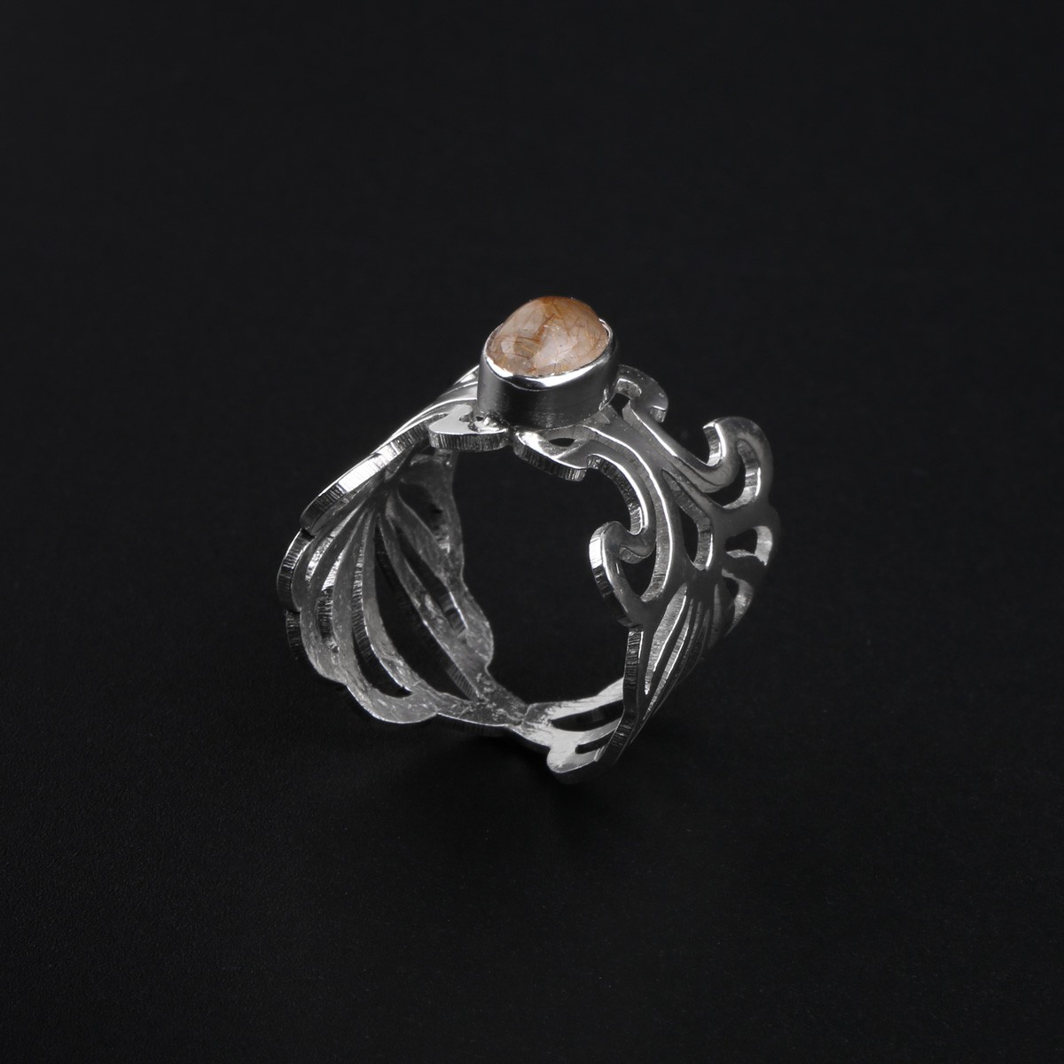 Hairy Quartz Stone Ring | Silver Floral Band Ring 2