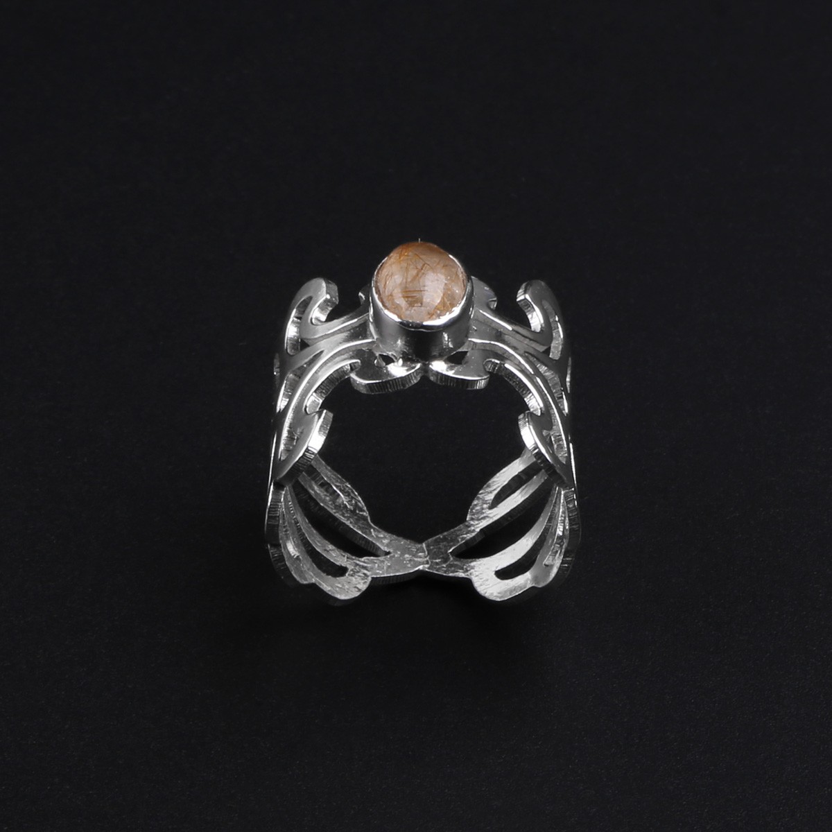 Hairy Quartz Stone Ring | Silver Floral Band Ring 3