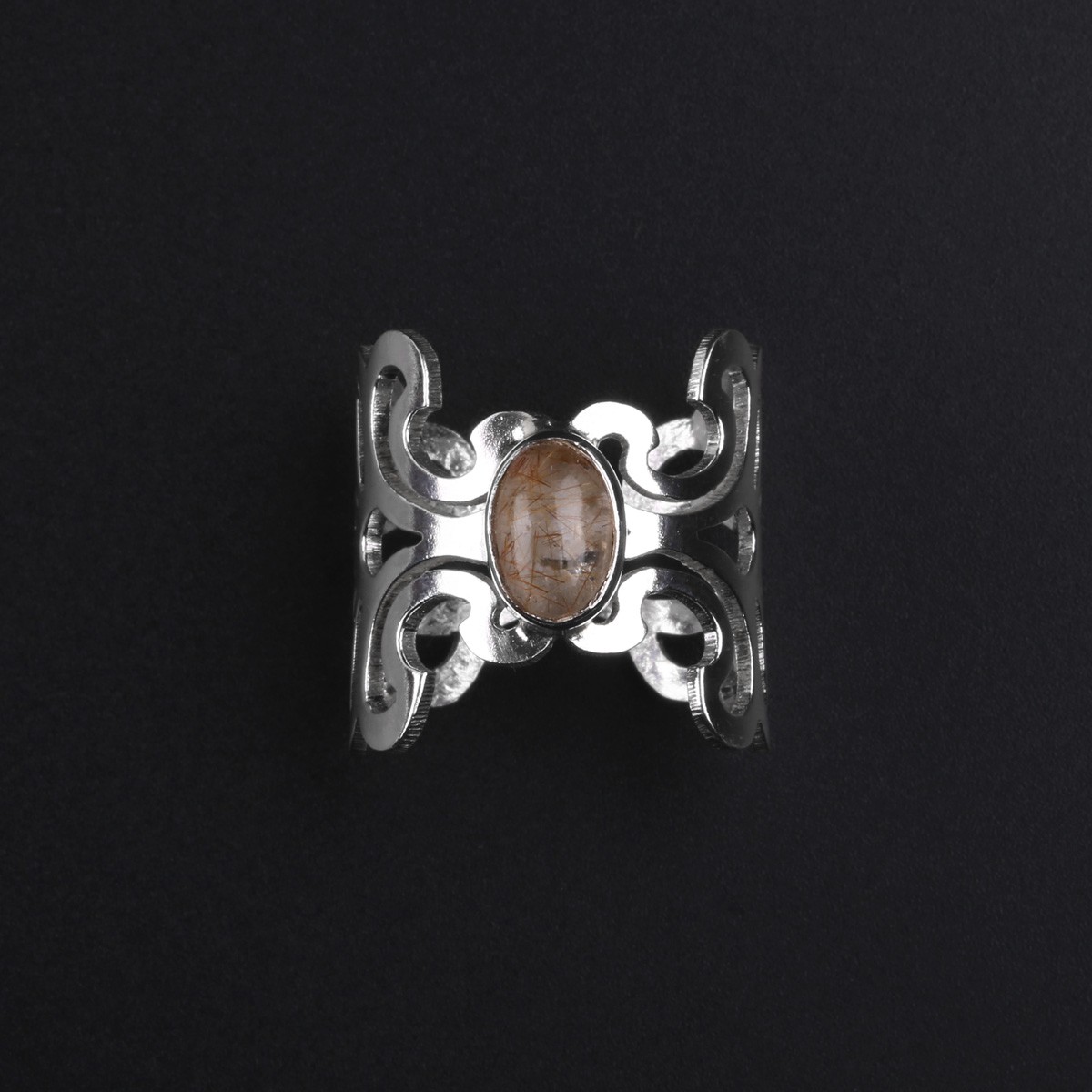 Hairy Quartz Stone Ring | Silver Floral Band Ring 4