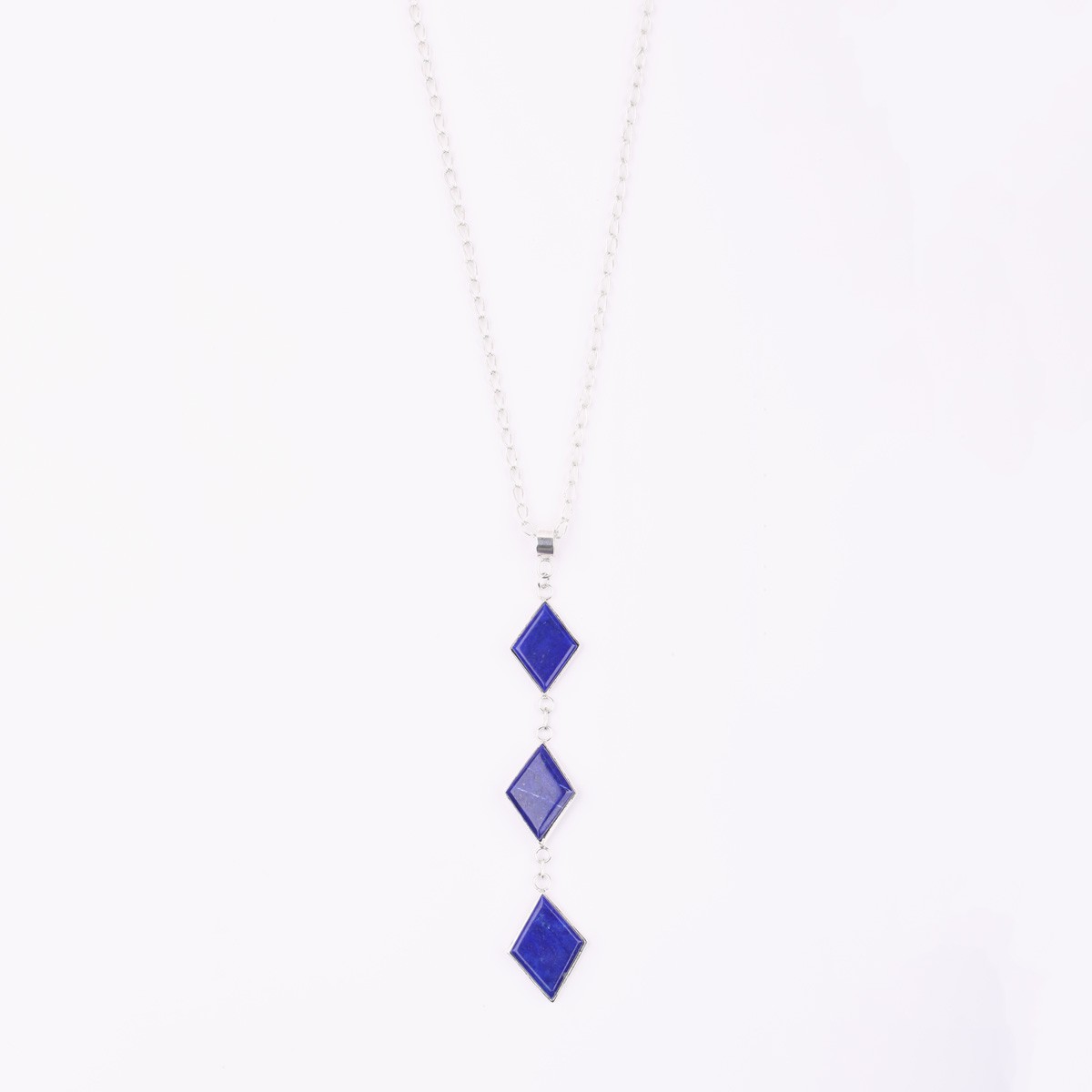 Three Stone Drop Locket | Silver Marquise Chain Pendant 1