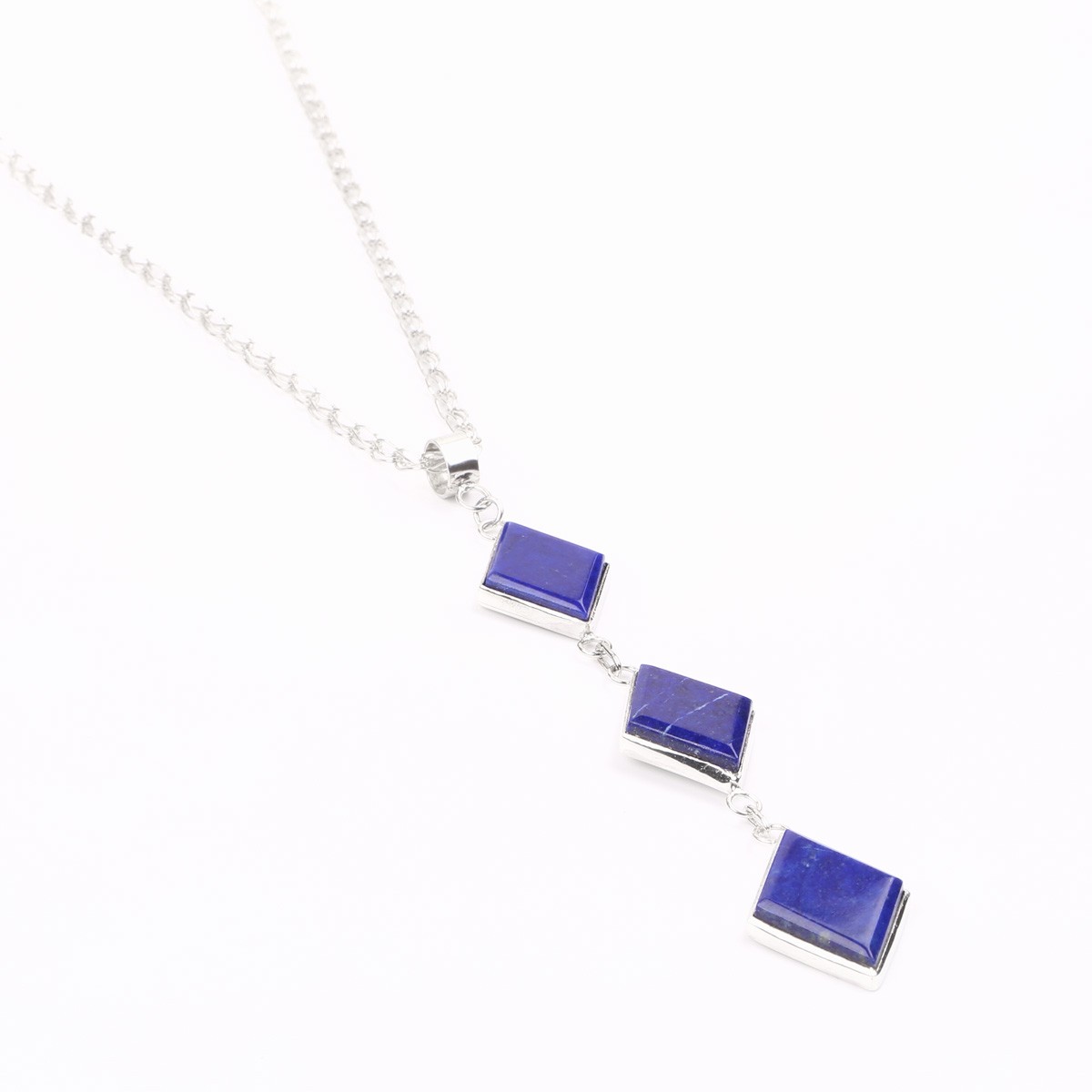 Three Stone Drop Locket | Silver Marquise Chain Pendant 2