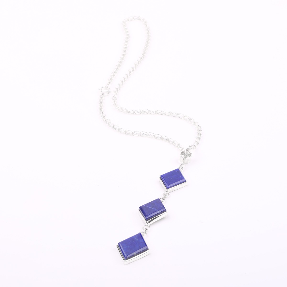 Three Stone Drop Locket | Silver Marquise Chain Pendant 3