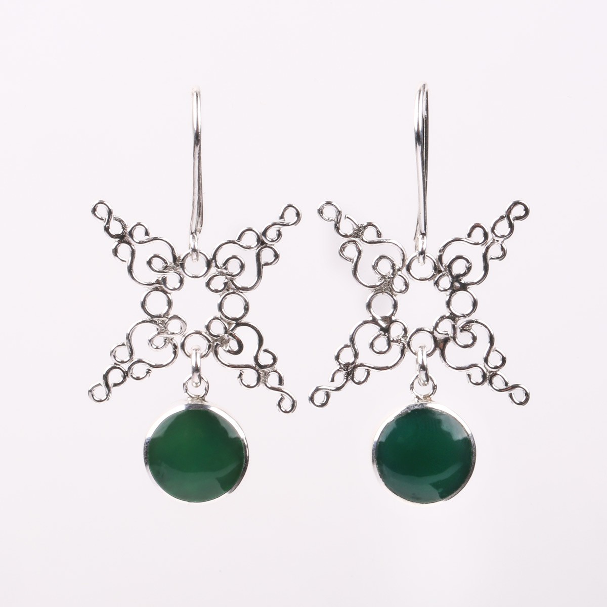 Green Agate Rose Earrings | Silver Dangle Earrings 1