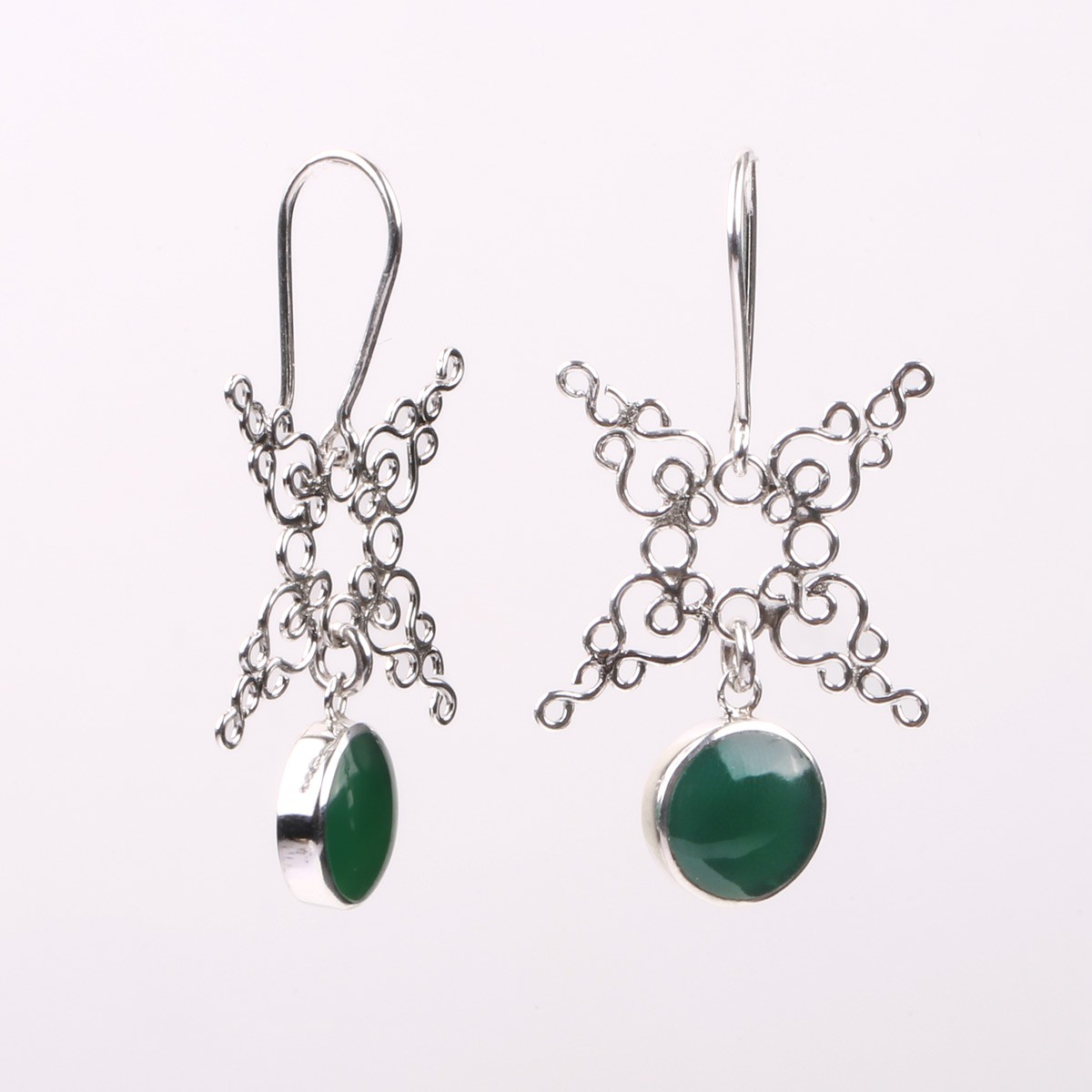 Green Agate Rose Earrings | Silver Dangle Earrings 2