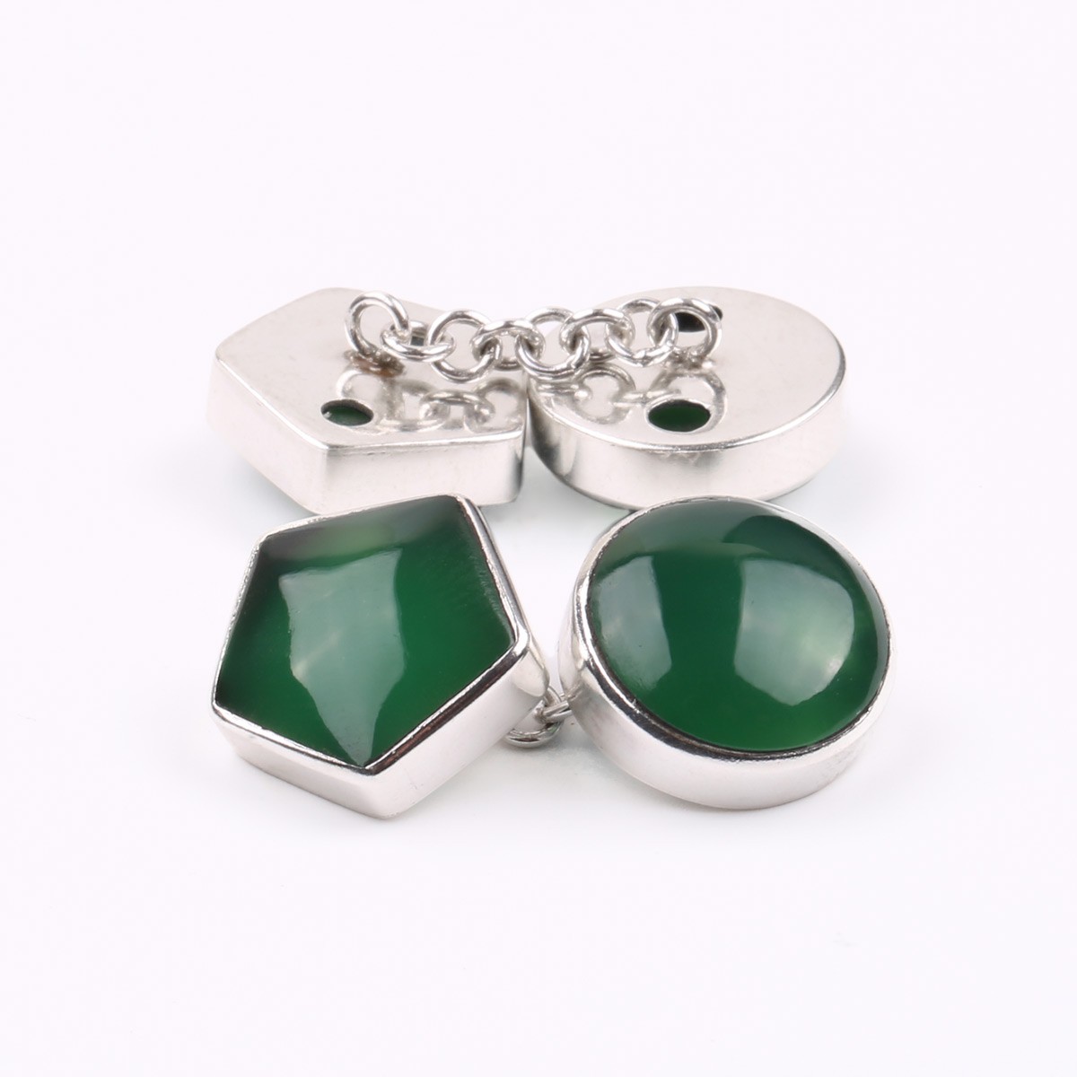 Green Agate Cufflink Pair | Silver Cufflink Set 3