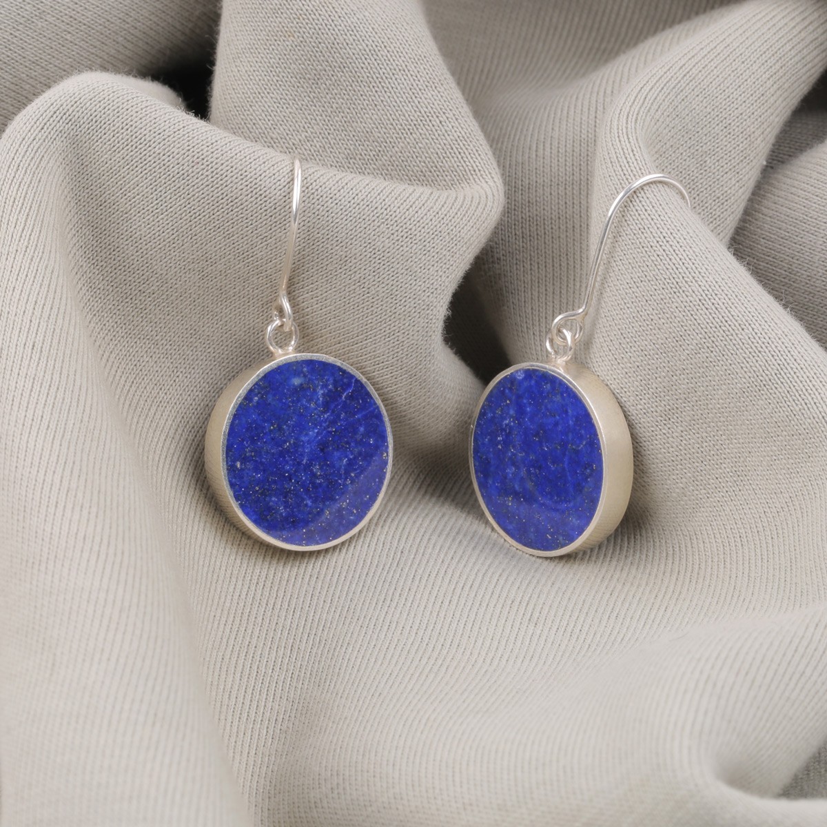 Lapis Lazuli Round Earings | Silver Wirehook Handmade Earrings 1