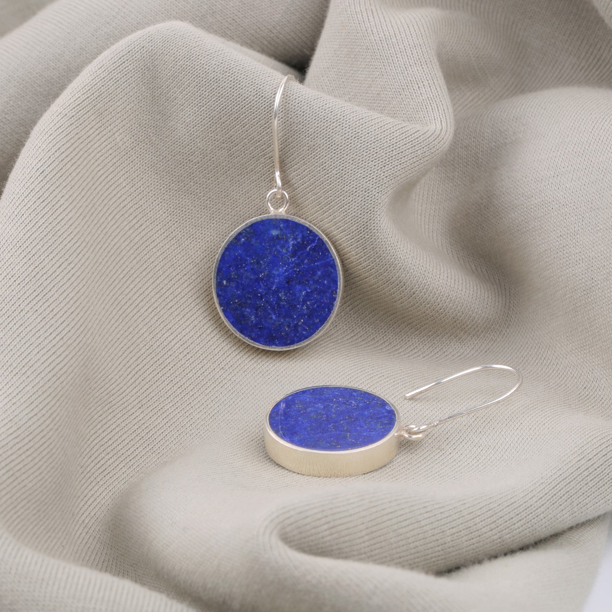 Lapis Lazuli Round Earings | Silver Wirehook Handmade Earrings 2