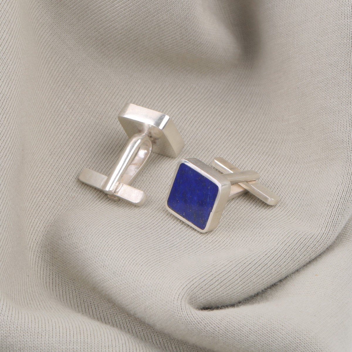 Lapis Lazuli Cufflinks | Silver Square Cufflinks 1