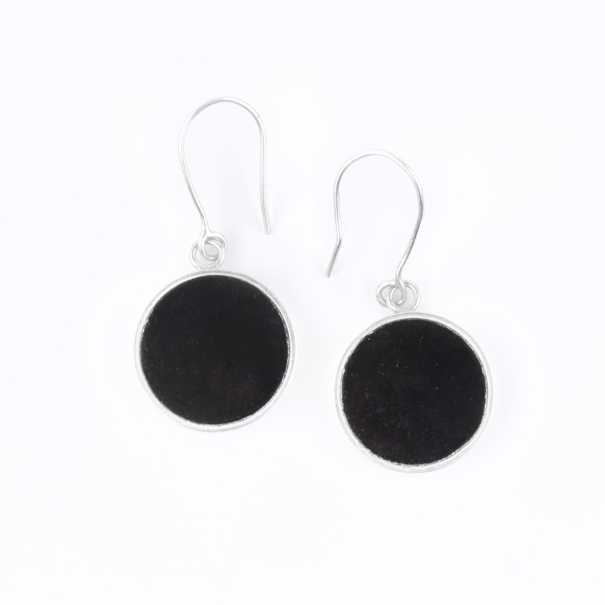 Black Agate Round Earrings | Silver Drop Earrings 2