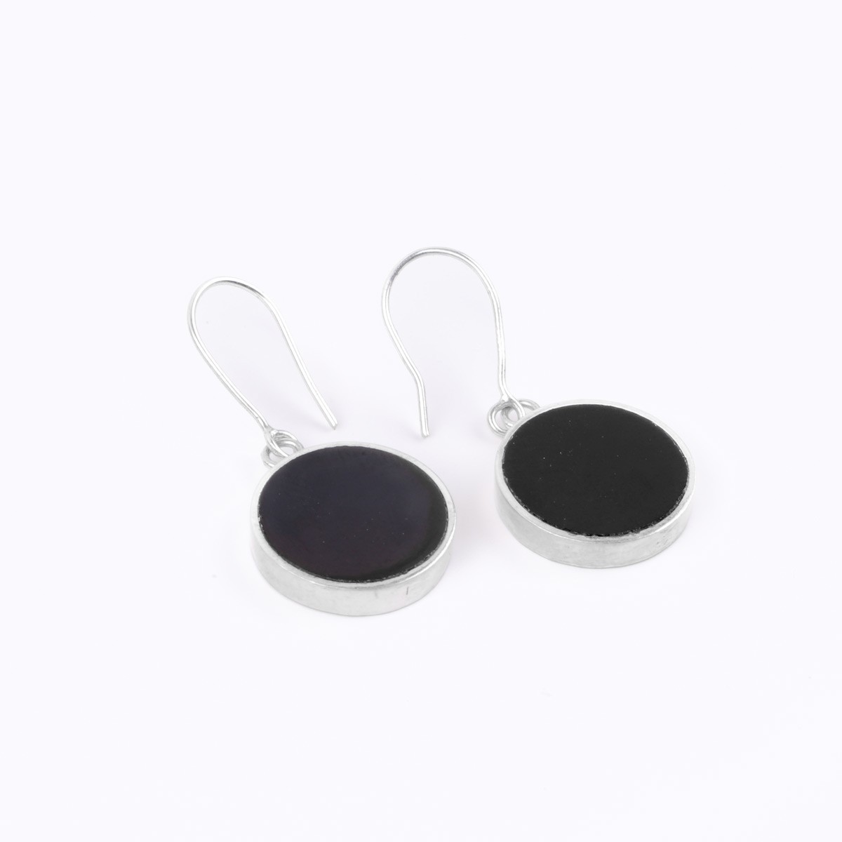 Black Agate Round Earrings | Silver Drop Earrings 3