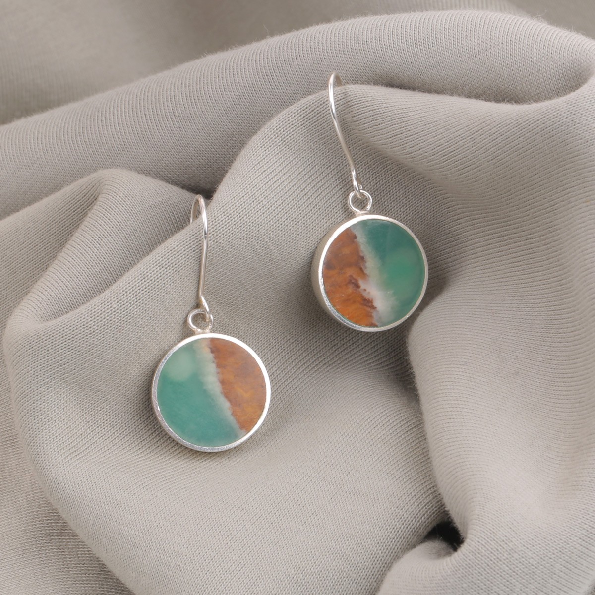 Green Onyx Round Earrings | Silver Dangle Earrings 2