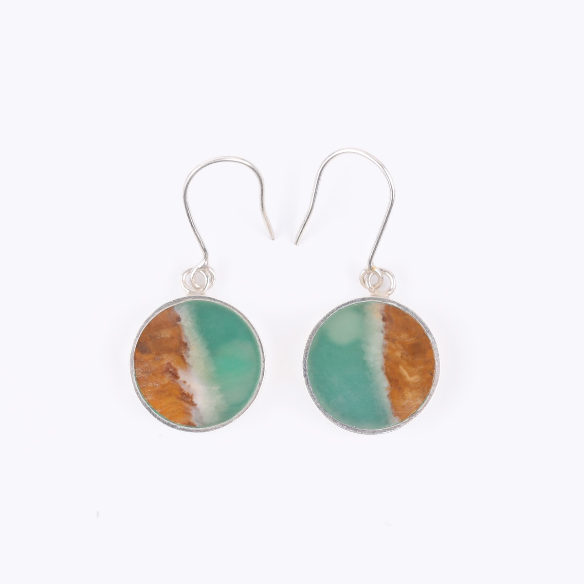 Green Onyx Round Earrings | Silver Dangle Earrings 3